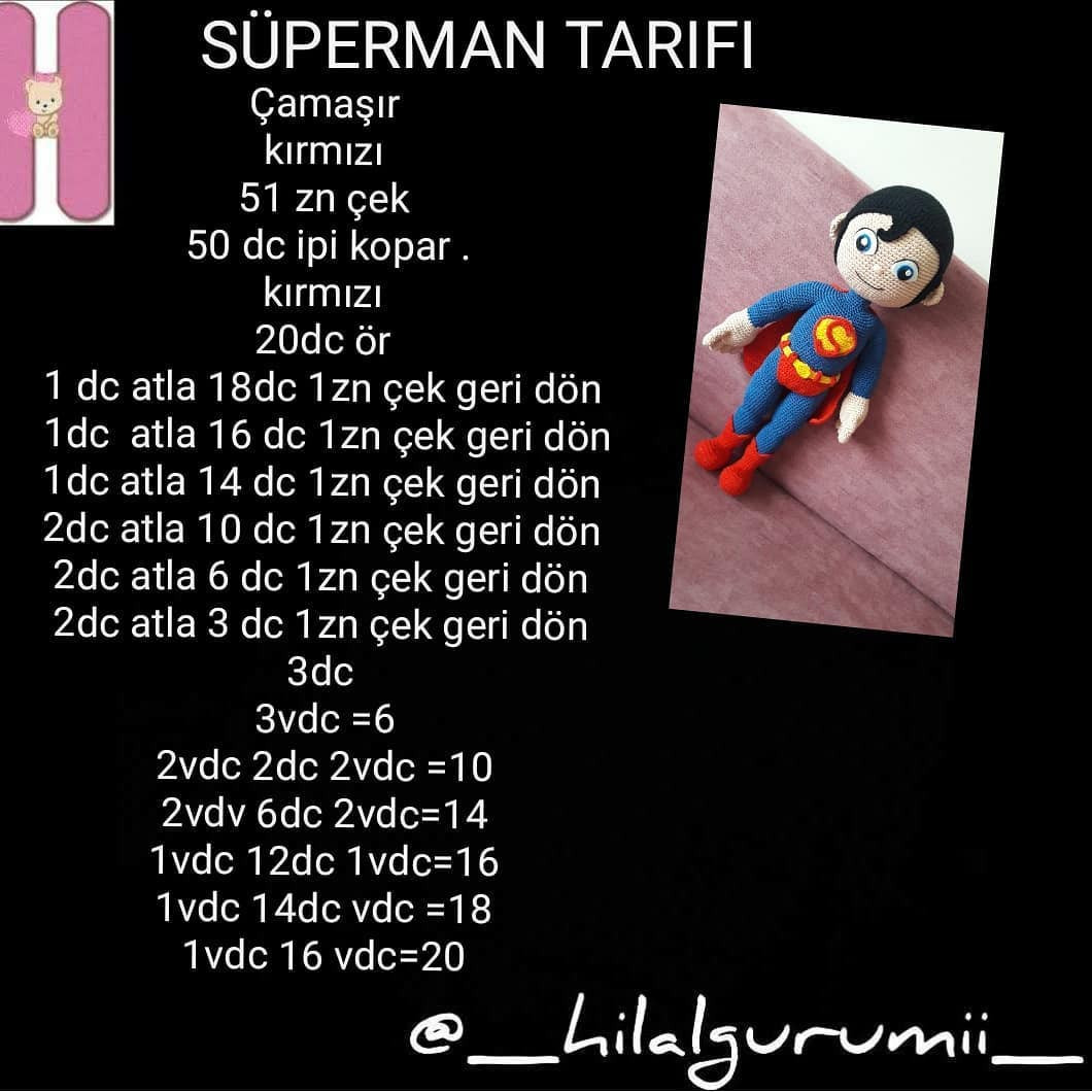 Süperman Tarifi: Búp bê siêu nhân móc len màu xanh đỏ, hướng dẫn chi tiết từng bước