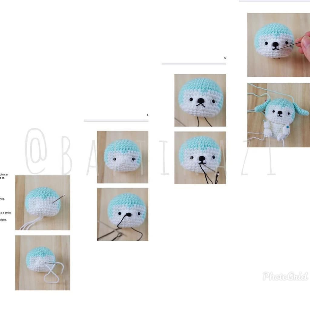 Tammy Amigurumi Pattern: Light Blue and White Crochet Dog with Red Heart