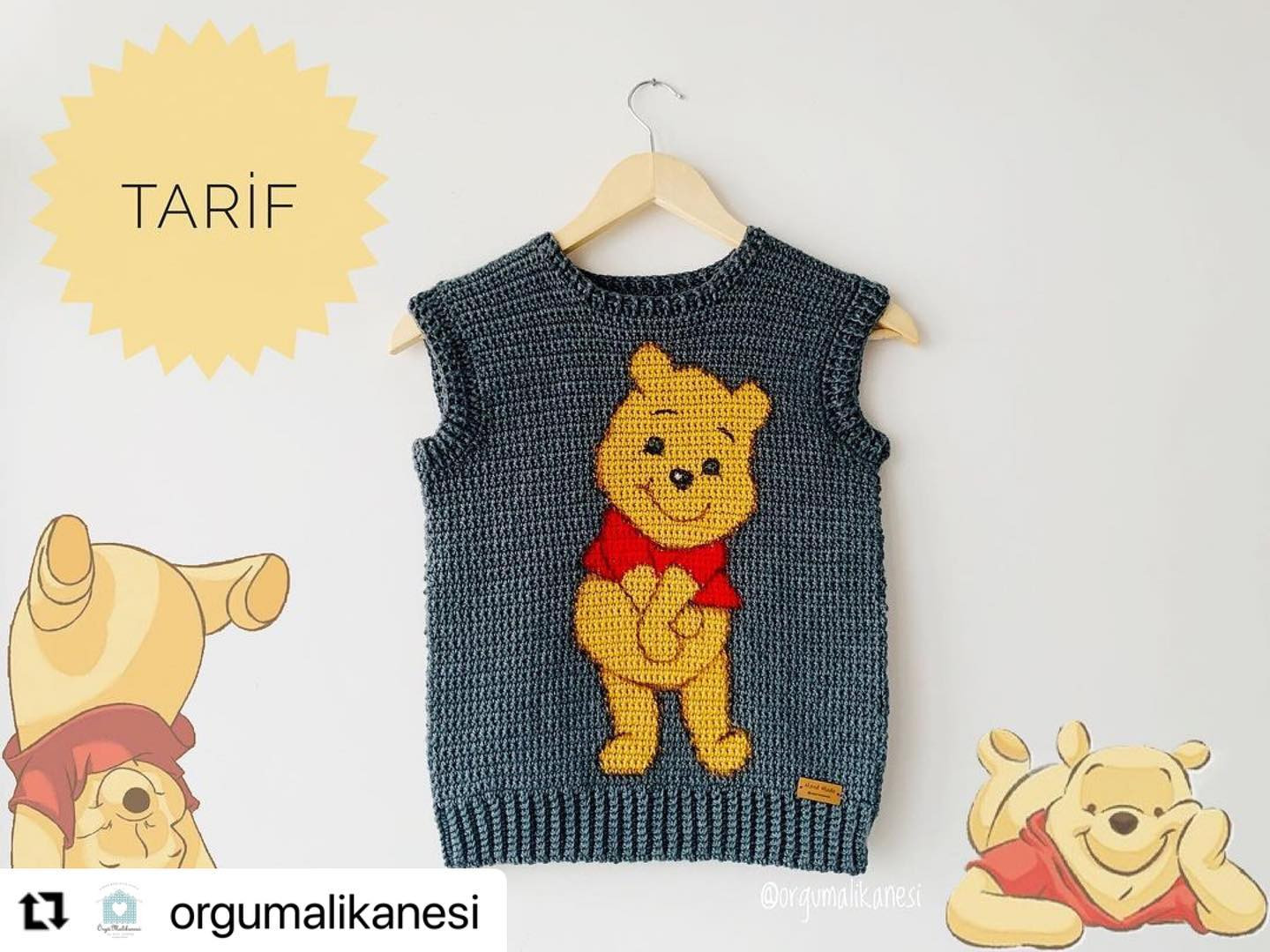 Tarif: Áo len không tay cho bé với hình Winnie the Pooh