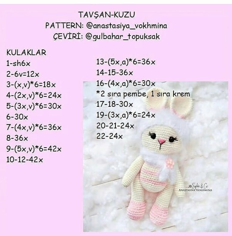 TAVŞAN-KUZU: Hướng dẫn chi tiết cách móc len búp bê thỏ màu kem và hồng