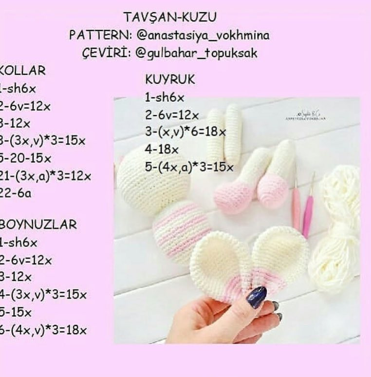 TAVŞAN-KUZU: Hướng dẫn chi tiết cách móc len búp bê thỏ màu kem và hồng