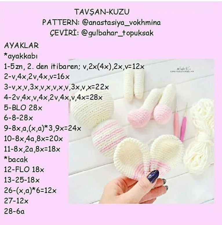 TAVŞAN-KUZU: Hướng dẫn chi tiết cách móc len búp bê thỏ màu kem và hồng