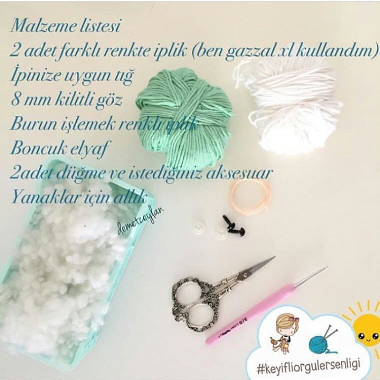 TAVŞANLI KUTUCUK - Hướng dẫn móc len búp bê thỏ hình hộp đựng đồ màu trắng xanh kèm bảng chart chi tiết