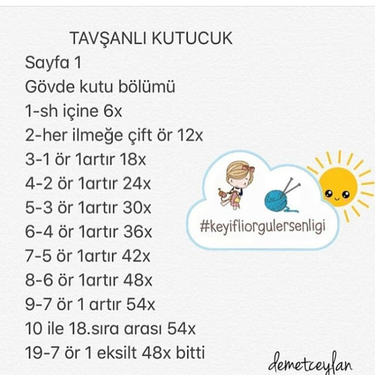 TAVŞANLI KUTUCUK - Hướng dẫn móc len búp bê thỏ hình hộp đựng đồ màu trắng xanh kèm bảng chart chi tiết