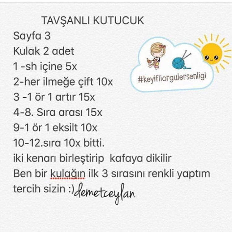 TAVŞANLI KUTUCUK - Hướng dẫn móc len búp bê thỏ hình hộp đựng đồ màu trắng xanh kèm bảng chart chi tiết