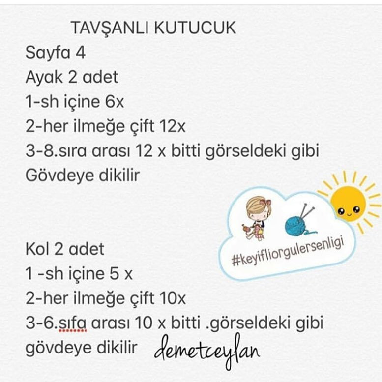TAVŞANLI KUTUCUK - Hướng dẫn móc len búp bê thỏ hình hộp đựng đồ màu trắng xanh kèm bảng chart chi tiết