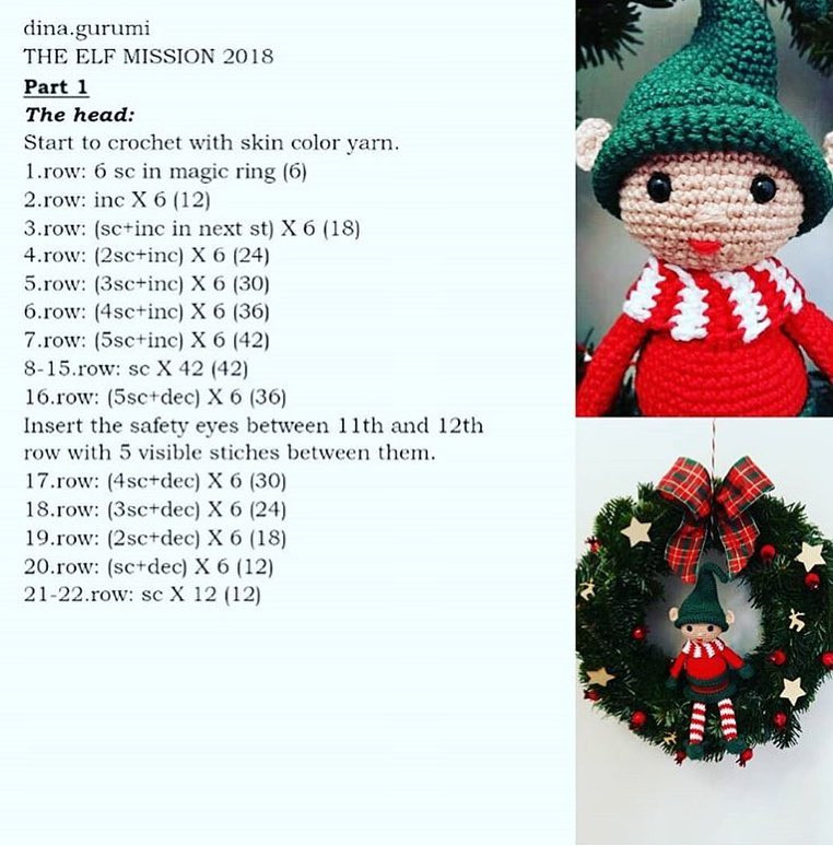 The Elf Mission 2018: Crochet Pattern for Festive Christmas Elf Doll with Red and Green Outfit