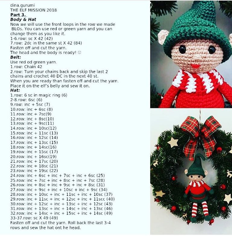 The Elf Mission 2018: Crochet Pattern for Festive Christmas Elf Doll with Red and Green Outfit
