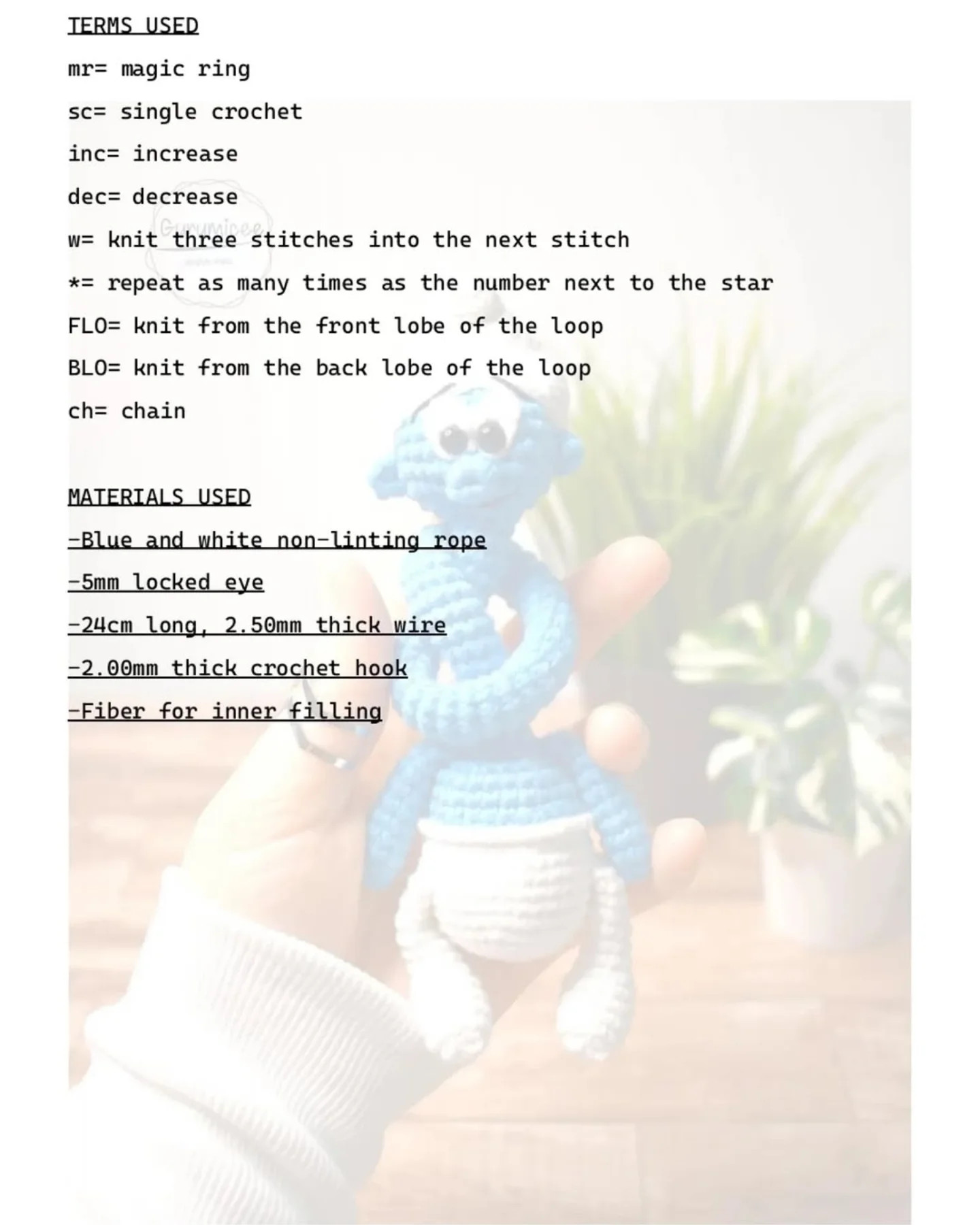 The Smurfs Bag Charm Crochet Pattern: Blue and White Amigurumi Doll with Hat