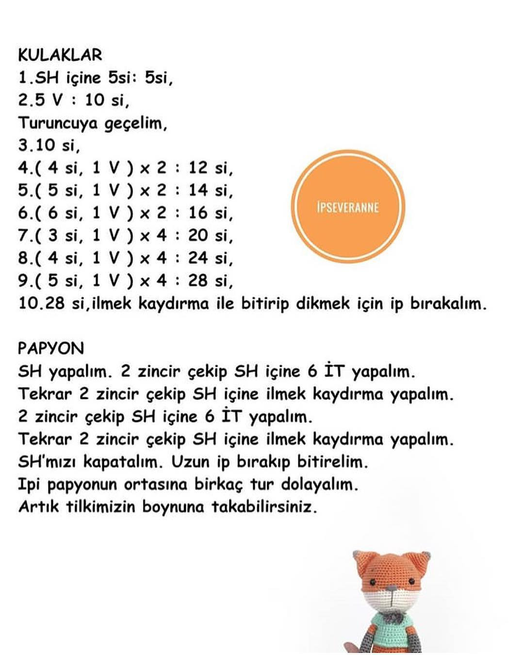 Tilki Lucky Ücretsiz Tarif - Free Crochet Pattern for Cute Orange Fox Amigurumi
