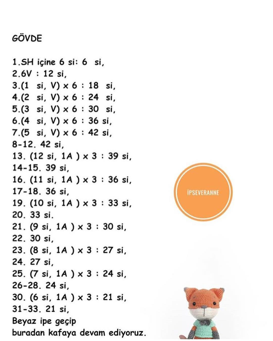 Tilki Lucky Ücretsiz Tarif - Free Crochet Pattern for Cute Orange Fox Amigurumi