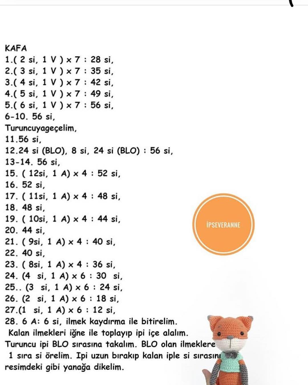 Tilki Lucky Ücretsiz Tarif - Free Crochet Pattern for Cute Orange Fox Amigurumi