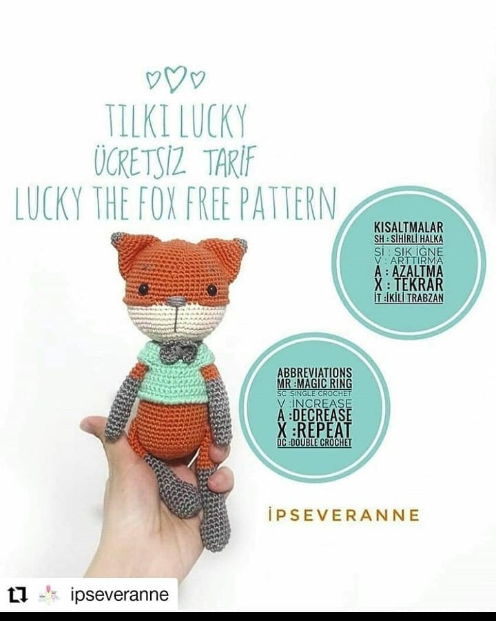 Tilki Lucky Ücretsiz Tarif - Free Crochet Pattern for Cute Orange Fox Amigurumi