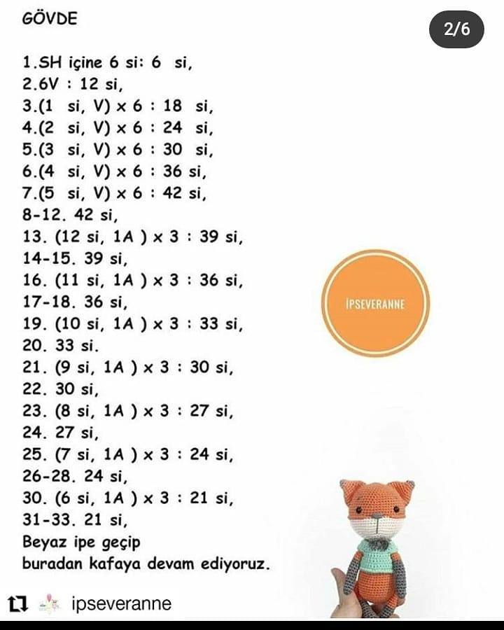Tilki Lucky Ücretsiz Tarif - Free Crochet Pattern for Cute Orange Fox Amigurumi