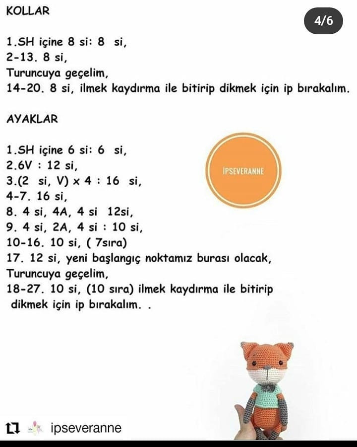 Tilki Lucky Ücretsiz Tarif - Free Crochet Pattern for Cute Orange Fox Amigurumi