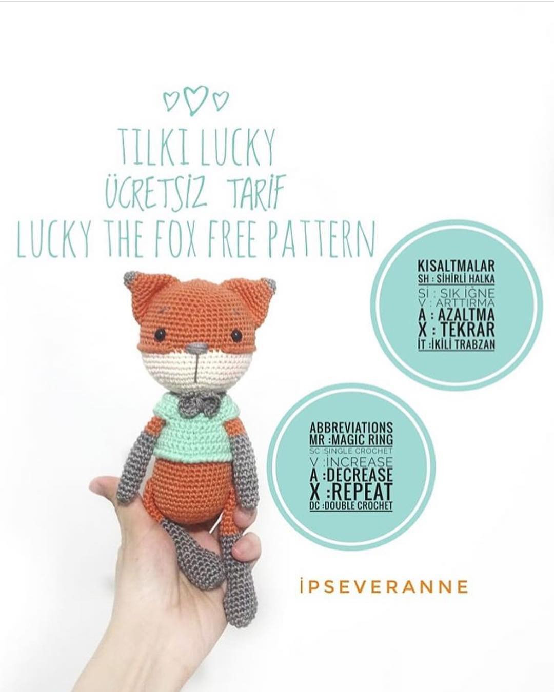 Tilki Lucky Ücretsiz Tarif - Free Crochet Pattern for Cute Orange Fox Amigurumi