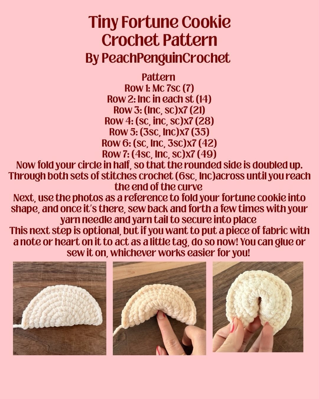 Tiny Fortune Cookie Crochet Pattern: Free DIY Guide with Chenille Yarn Instructions by PeachPenguinCrochet