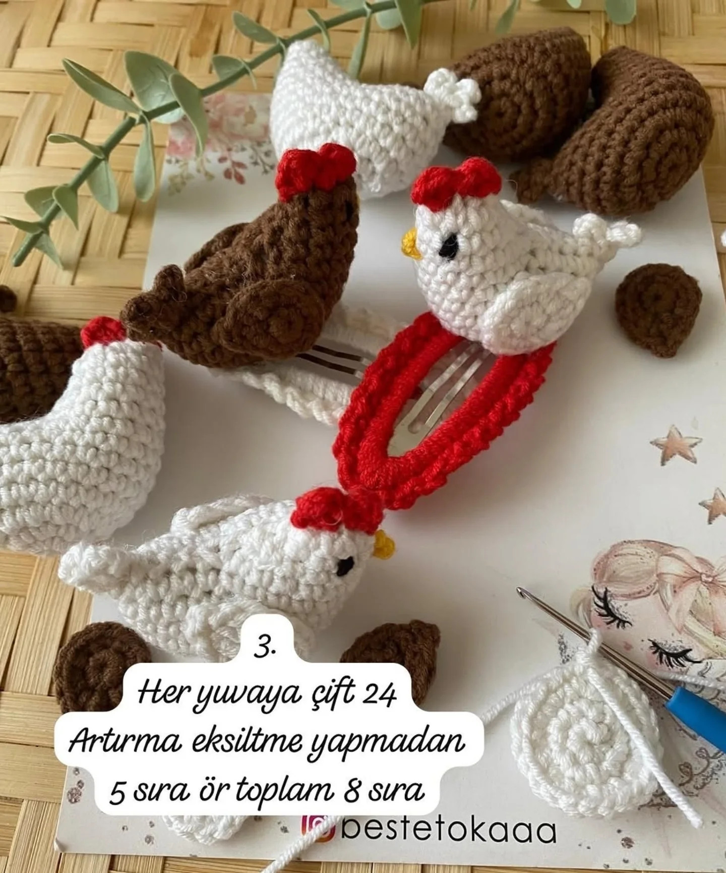 Tombul Tavuk Toka Tarifi - Crochet Chicken Hair Clip Pattern