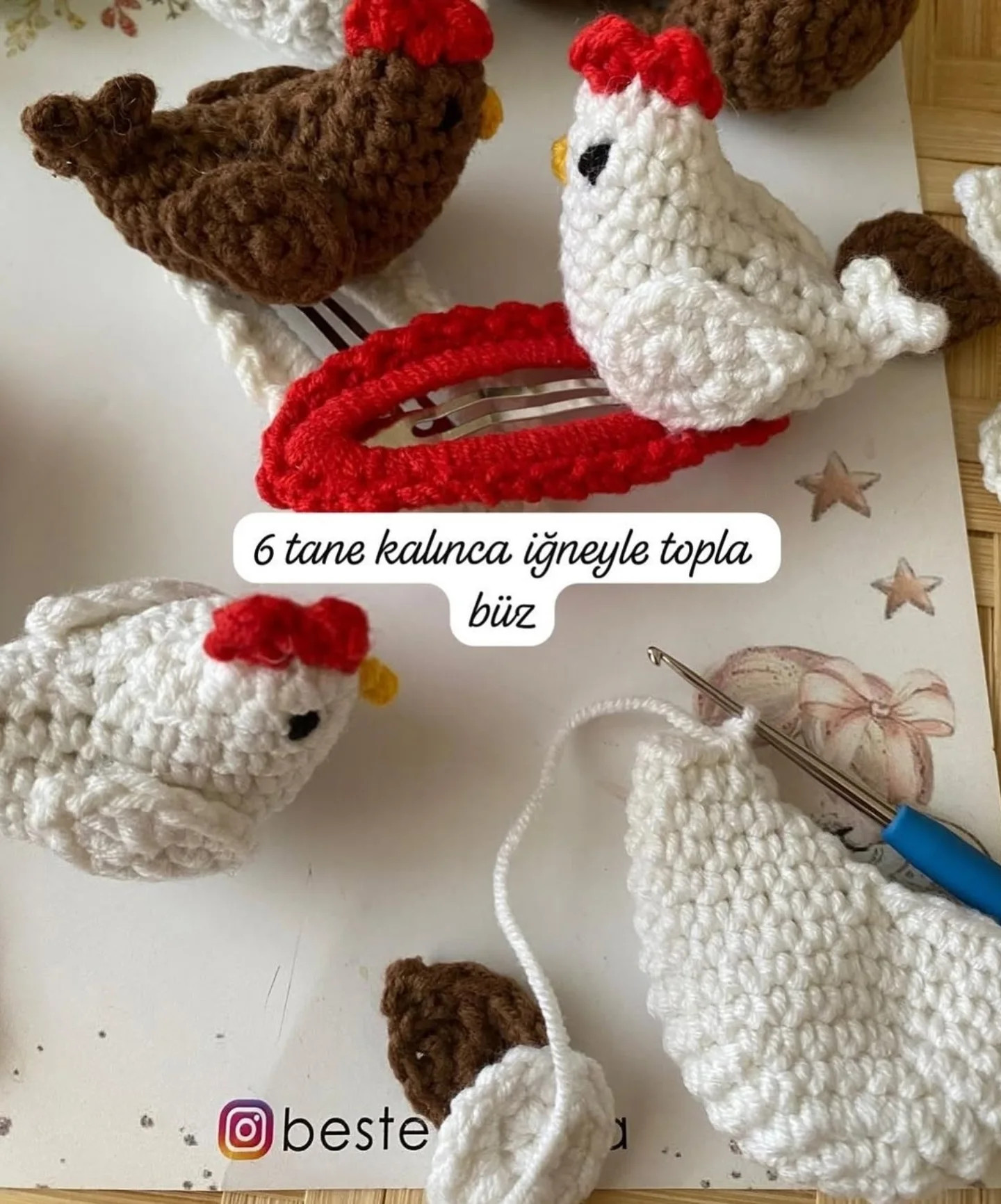 Tombul Tavuk Toka Tarifi - Crochet Chicken Hair Clip Pattern
