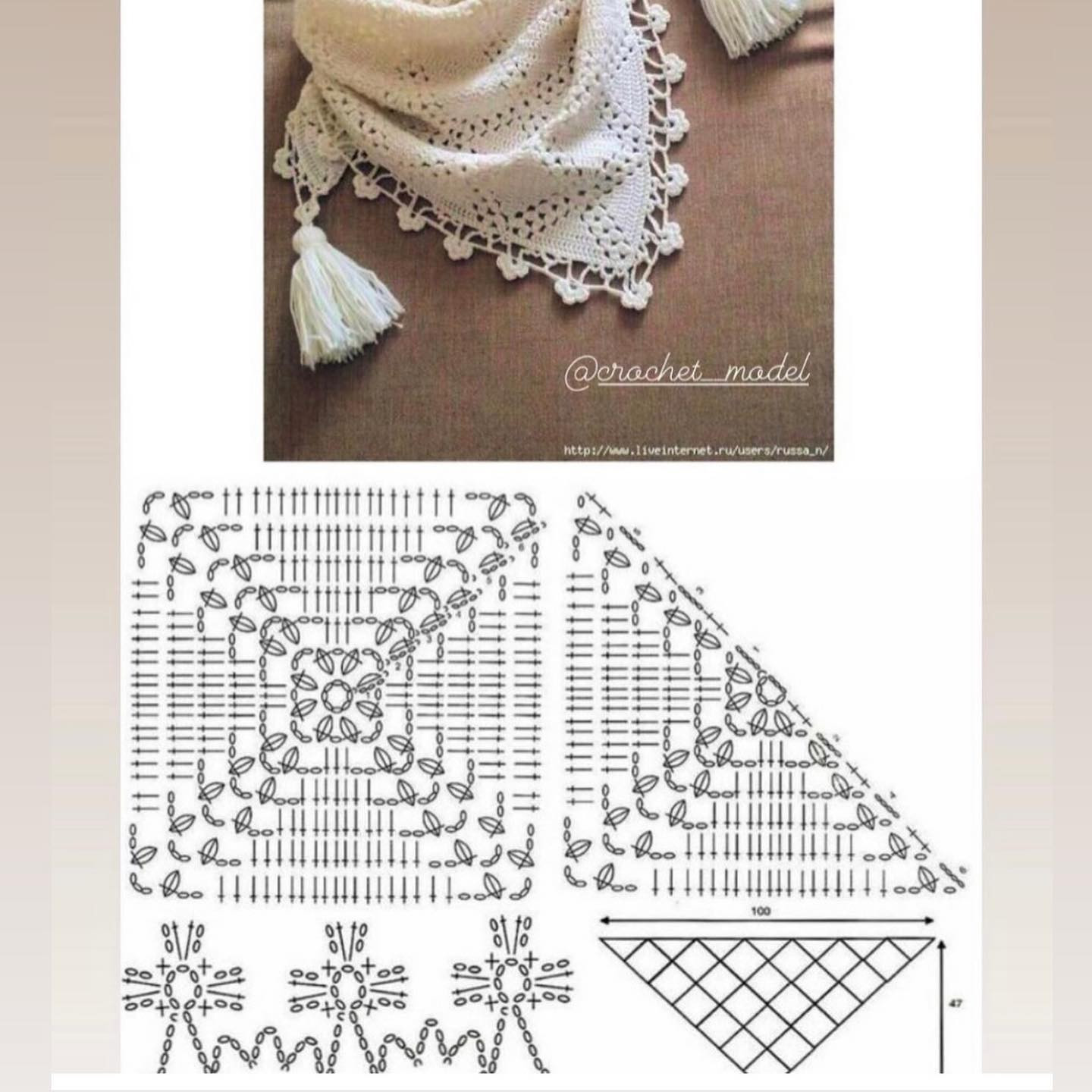 Tổng hợp các mẫu chart móc khăn choàng cổ và shawl hình tam giác, vuông với họa tiết hoa văn đẹp mắt