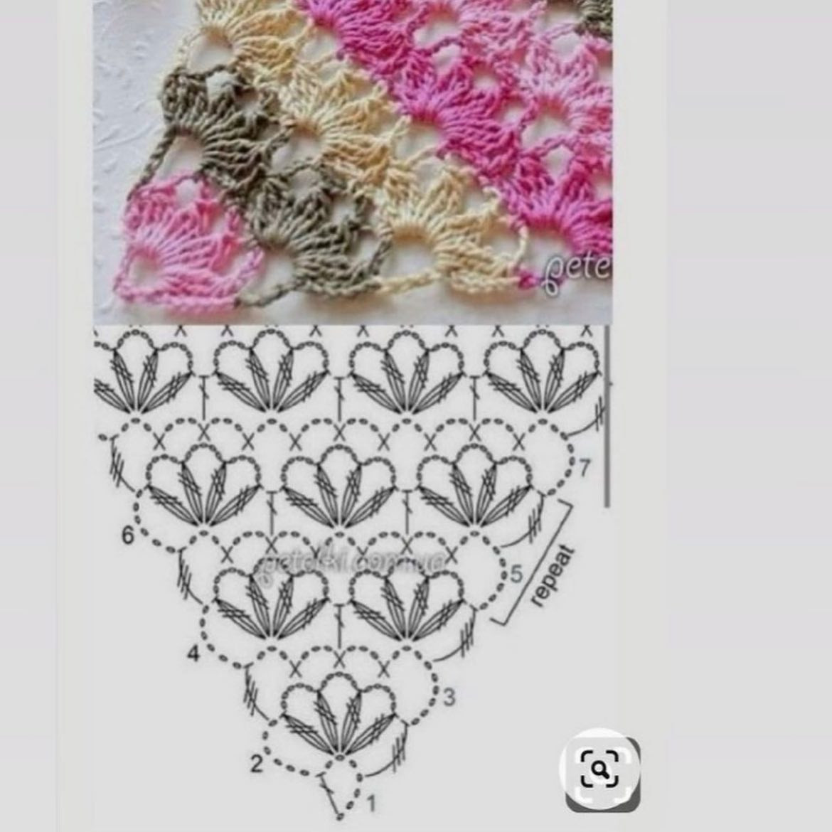 Tổng hợp các mẫu chart móc khăn choàng cổ và shawl hình tam giác, vuông với họa tiết hoa văn đẹp mắt
