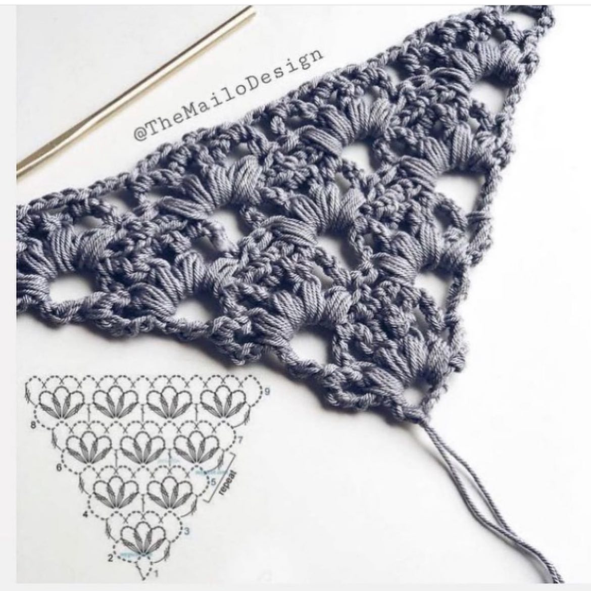 Tổng hợp các mẫu chart móc khăn choàng cổ và shawl hình tam giác, vuông với họa tiết hoa văn đẹp mắt