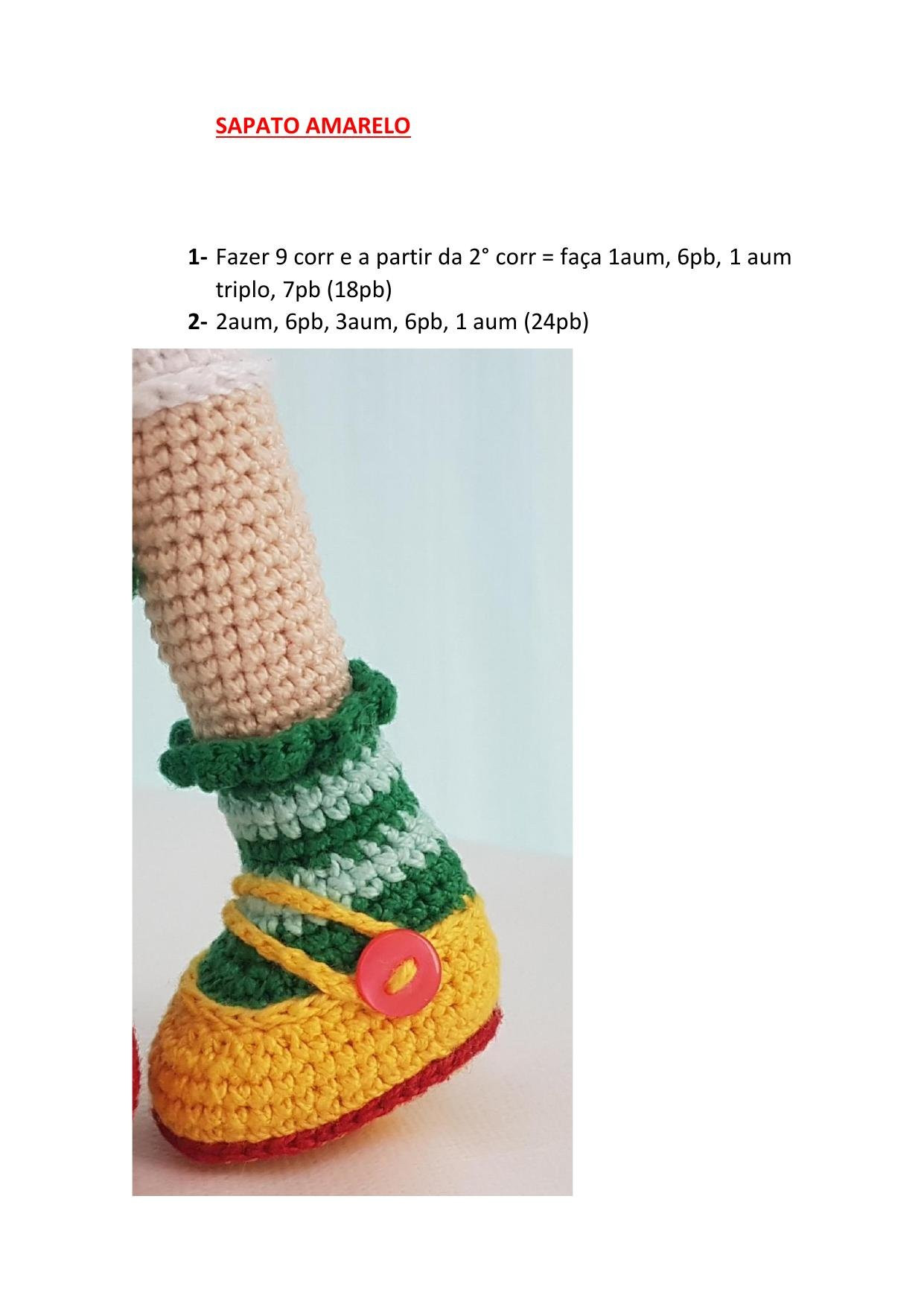 Tutorial Amigurumi Búp bê Rapunzel: Hướng dẫn chi tiết móc giày màu đỏ và tất sọc xanh lá cây