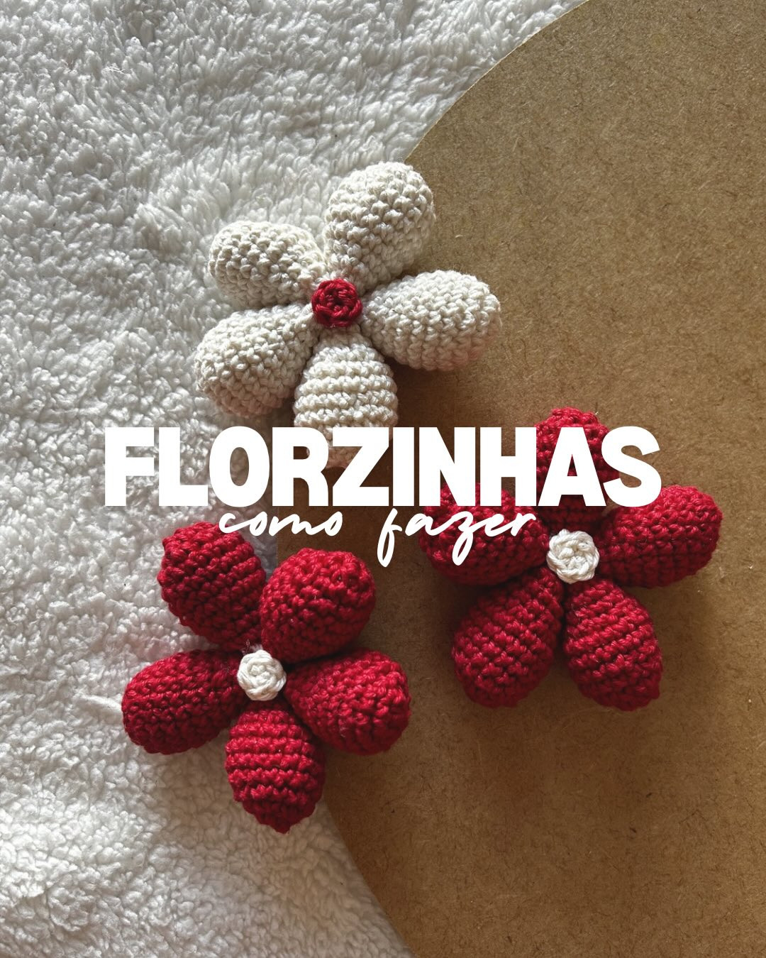 Tutorial rápido: Como fazer florzinhas amigurumi vermelhas e brancas para chaveiro e lembrancinhas