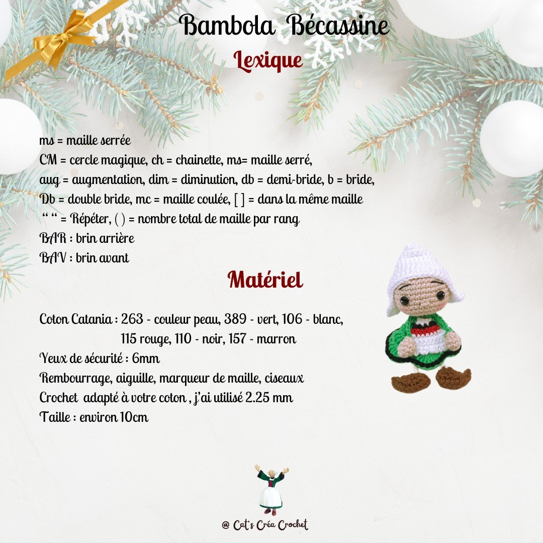 Tutoriel Gratuit Bambola Bécassine : Poupée Amigurumi Noël avec Robe Verte et Cornette Blanche