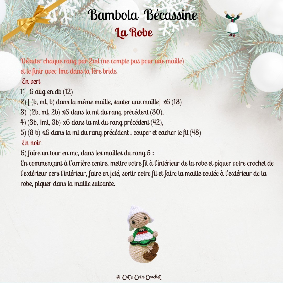 Tutoriel Gratuit Bambola Bécassine : Poupée Amigurumi Noël avec Robe Verte et Cornette Blanche