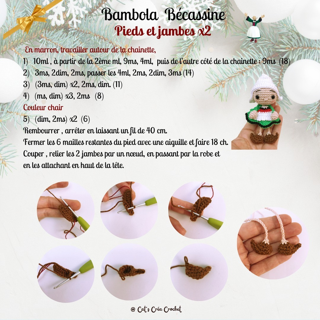 Tutoriel Gratuit Bambola Bécassine : Poupée Amigurumi Noël avec Robe Verte et Cornette Blanche