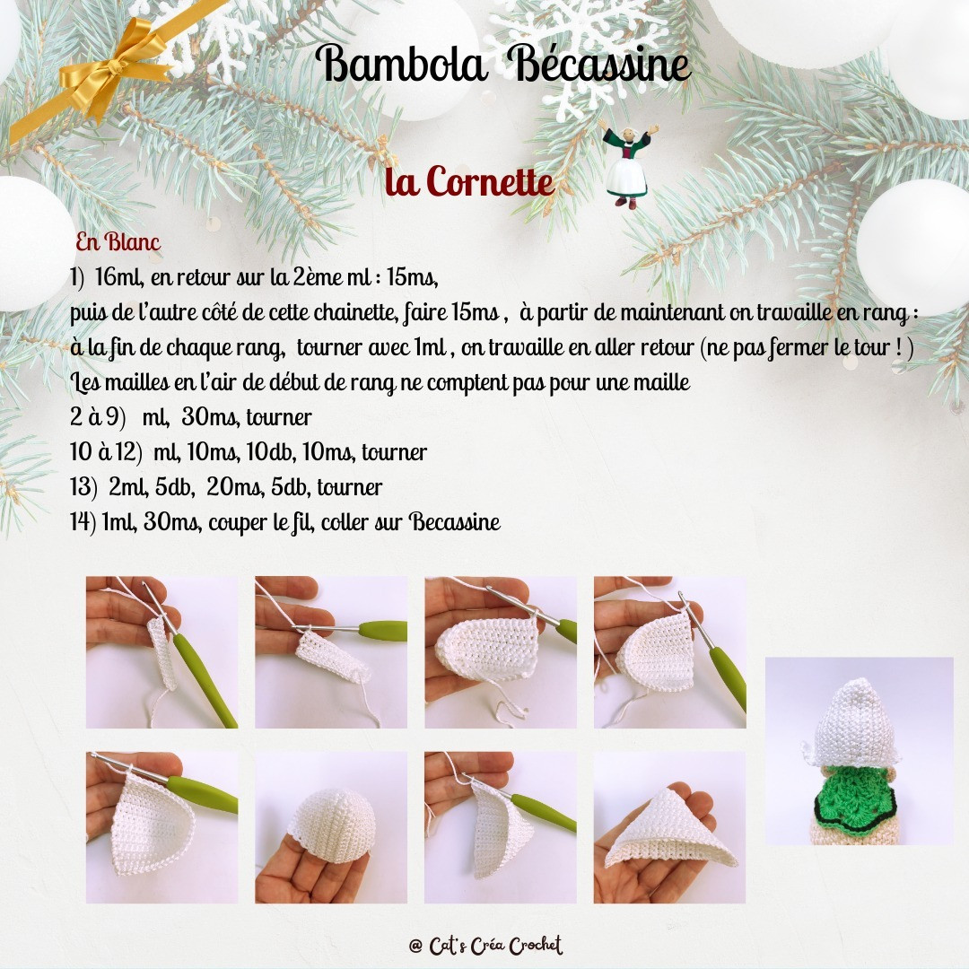 Tutoriel Gratuit Bambola Bécassine : Poupée Amigurumi Noël avec Robe Verte et Cornette Blanche