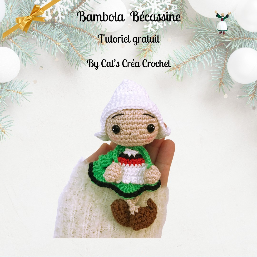 Tutoriel Gratuit Bambola Bécassine : Poupée Amigurumi Noël avec Robe Verte et Cornette Blanche