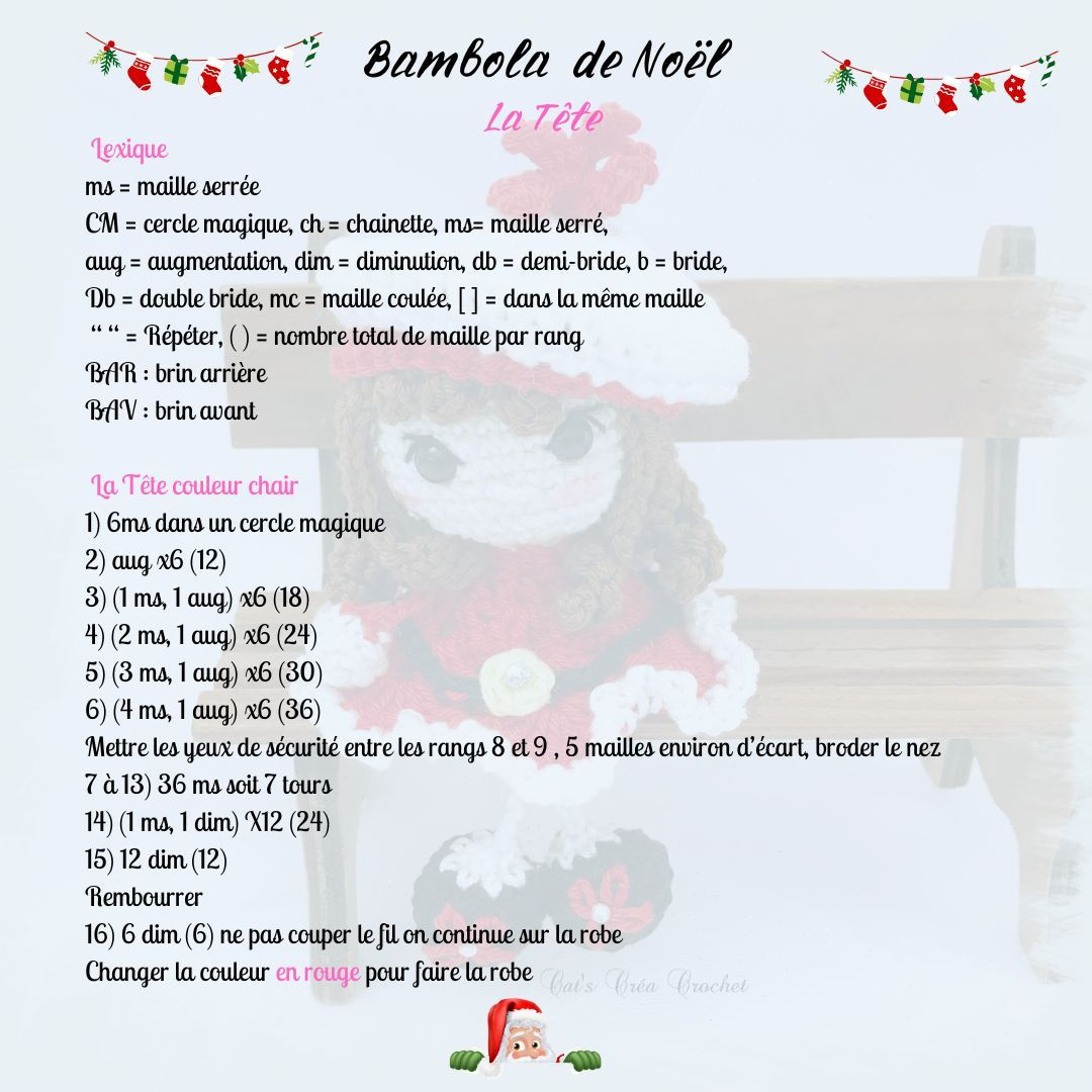Tutoriel gratuit Bambola de Noël : Mini poupée crochet rouge et blanc