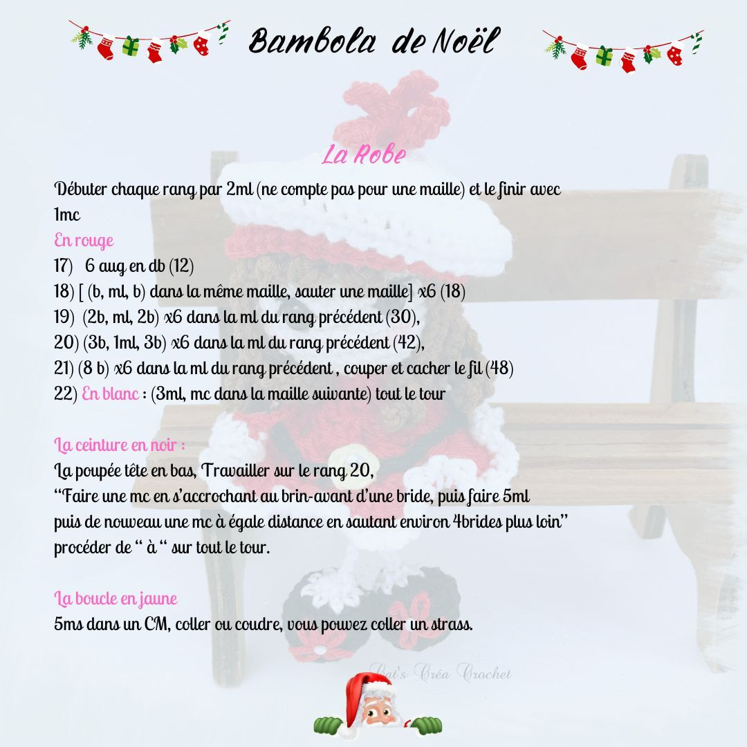 Tutoriel gratuit Bambola de Noël : Mini poupée crochet rouge et blanc