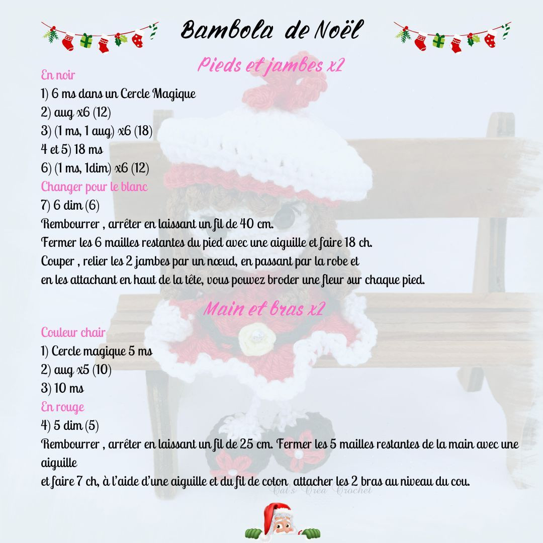 Tutoriel gratuit Bambola de Noël : Mini poupée crochet rouge et blanc