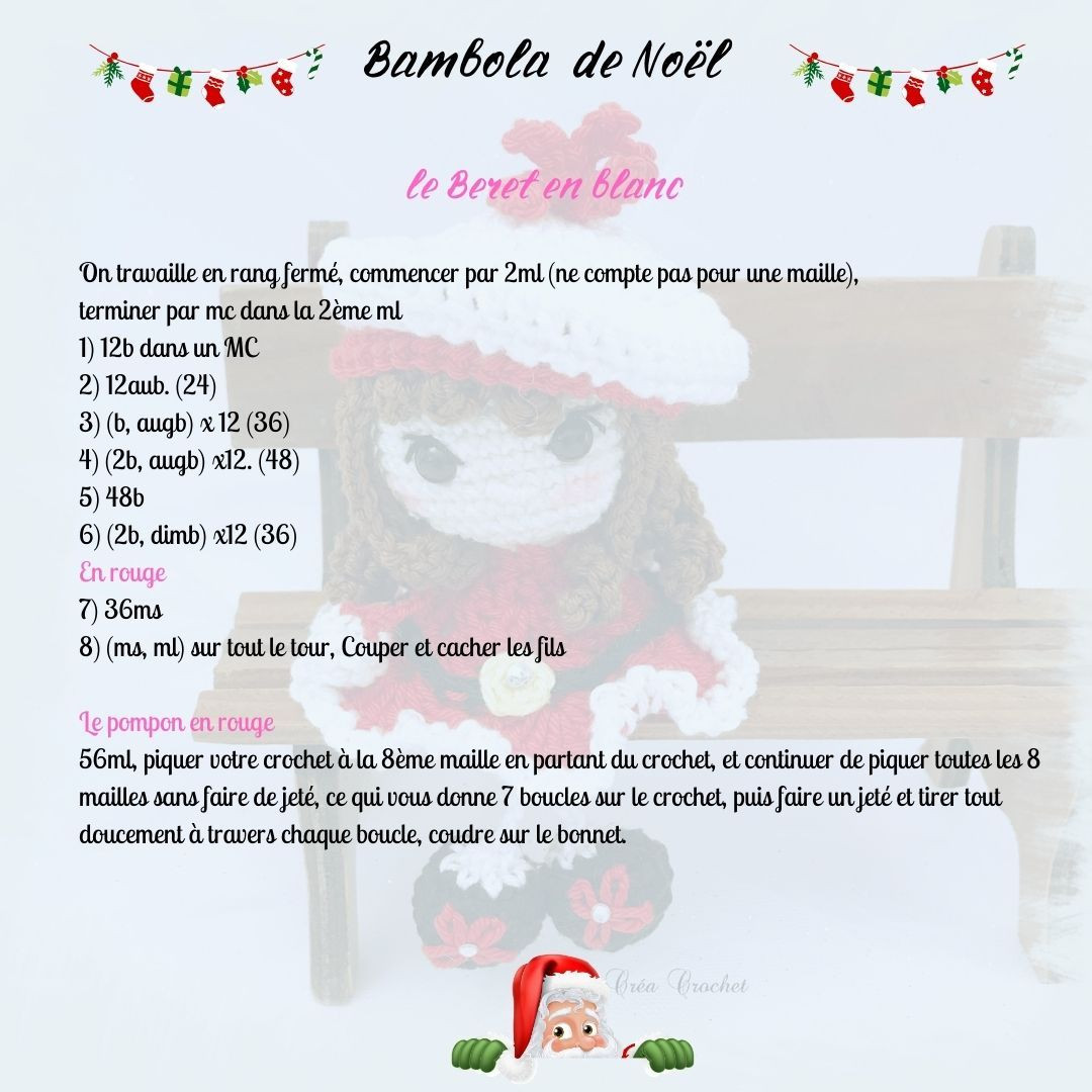 Tutoriel gratuit Bambola de Noël : Mini poupée crochet rouge et blanc