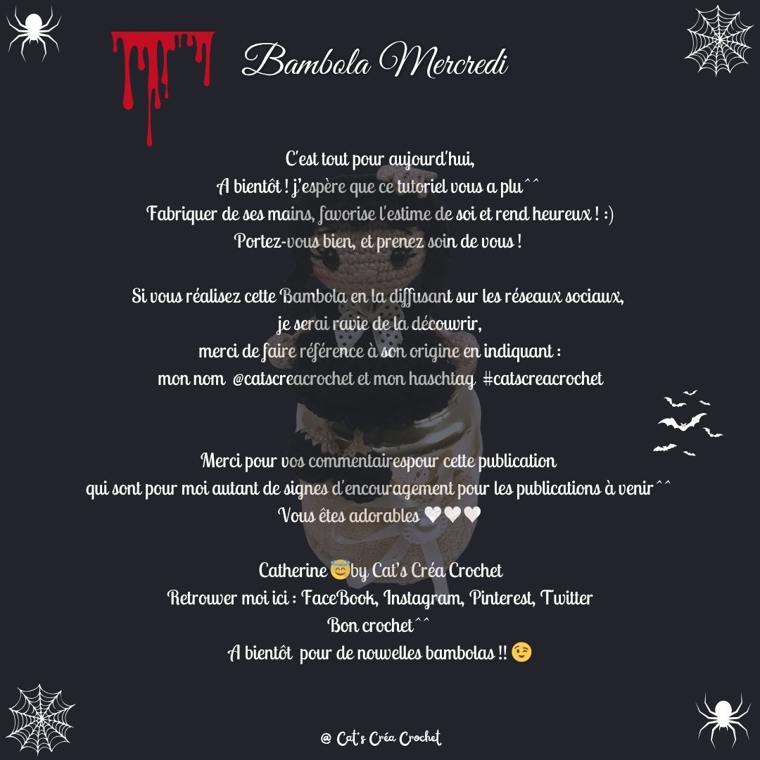 Tutoriel gratuit crochet Bambola Mercredi Addams dans sa robe de bal noire