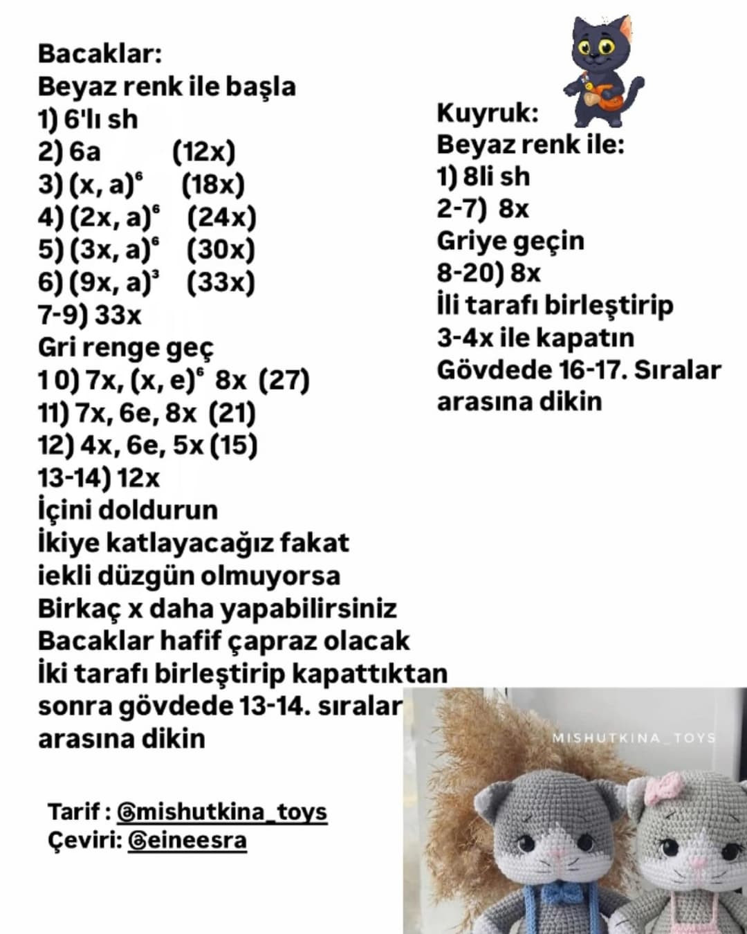 Ücretsiz Amigurumi Kedi Tarifi: Gri ve Beyaz Renkli, Mavi Şortlu Sevimli Oyuncak