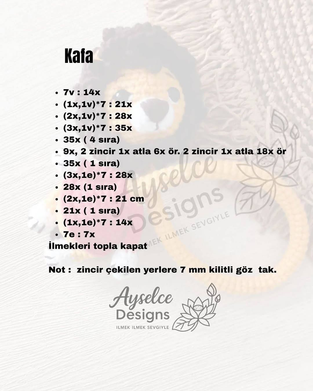Ücretsiz Aslan Çanta Süsü Tarifi - Amigurumi Lion Bag Charm Pattern by Ayselce Designs