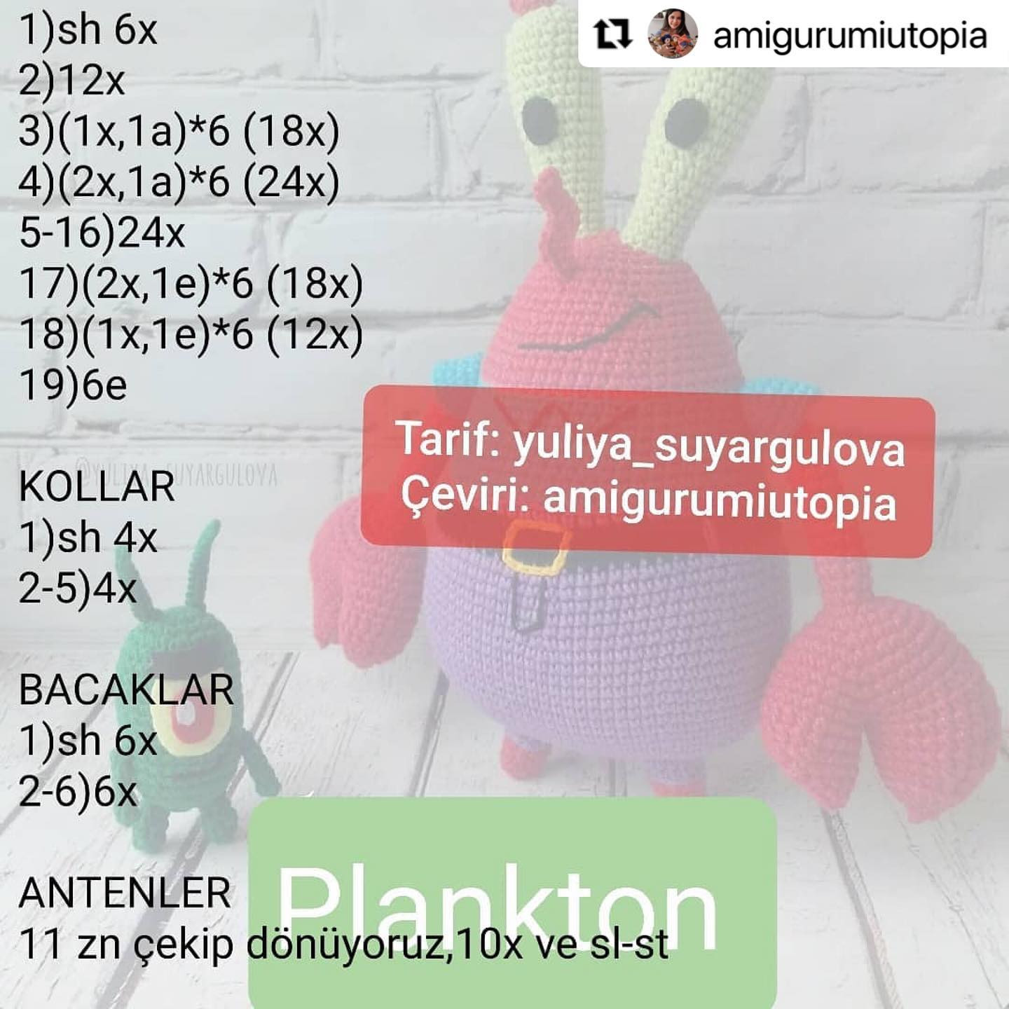 Ücretsiz Bay Yengeç ve Plankton Amigurumi Tarifi