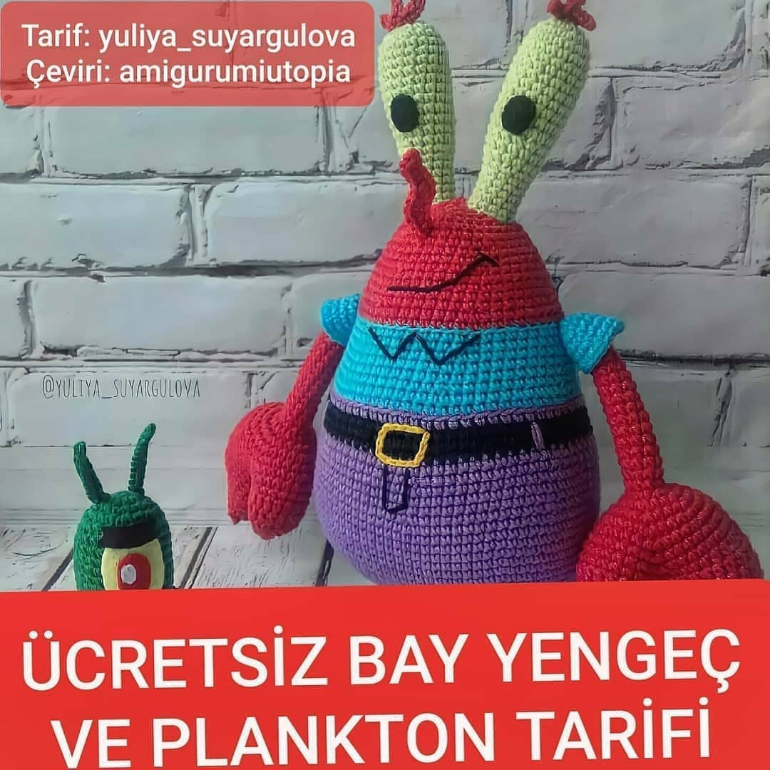 Ücretsiz Bay Yengeç ve Plankton Amigurumi Tarifi