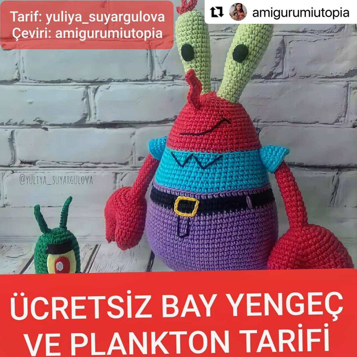 Ücretsiz Bay Yengeç ve Plankton Amigurumi Tarifi