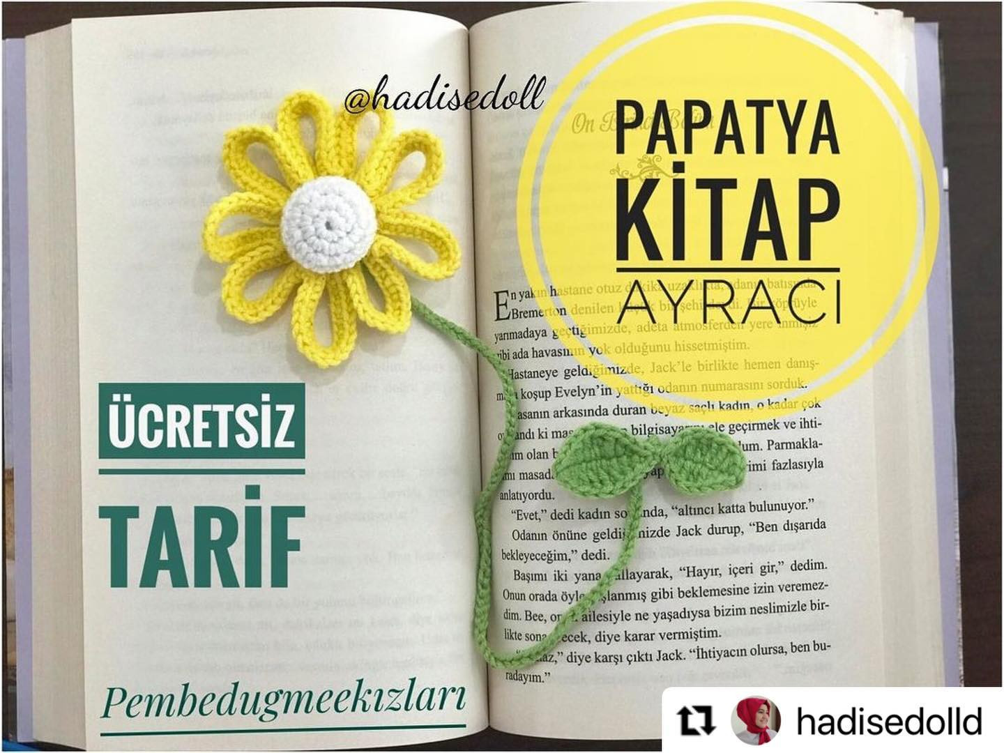 Ücretsiz Papatya Kitap Ayraç Makrome Tarifi - Alize Coton Gold