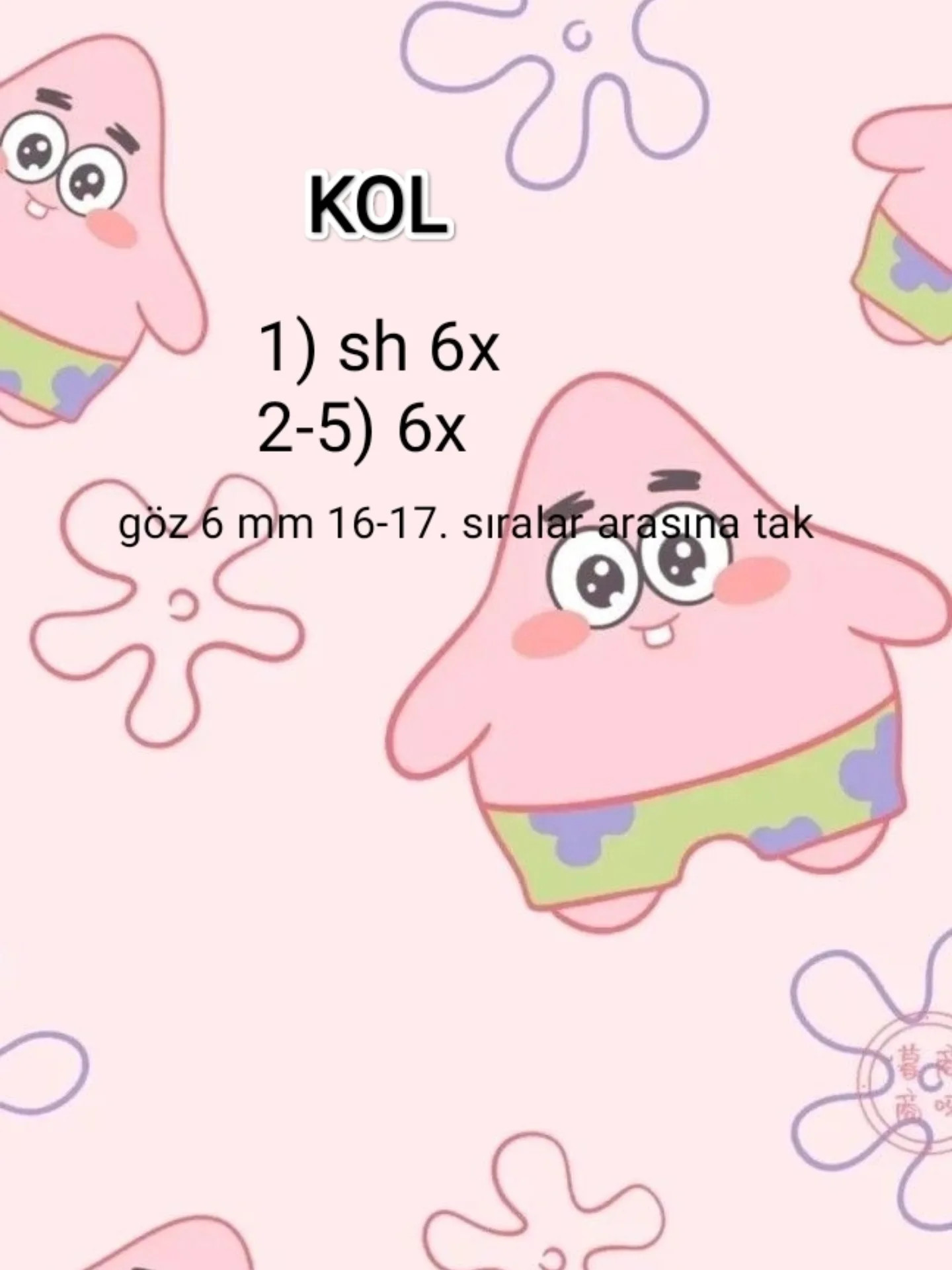 Ücretsiz Patrick Star Amigurumi Örgü Tarifi - Beden ve Kol Adımları