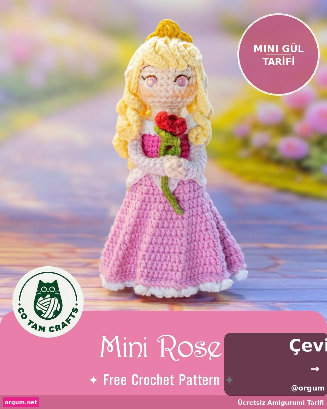 Ücretsiz Rapunzel ve Pascal Amigurumi Tarifi: Pembe-Mor Elbiseli Bébek Örgü Deseni