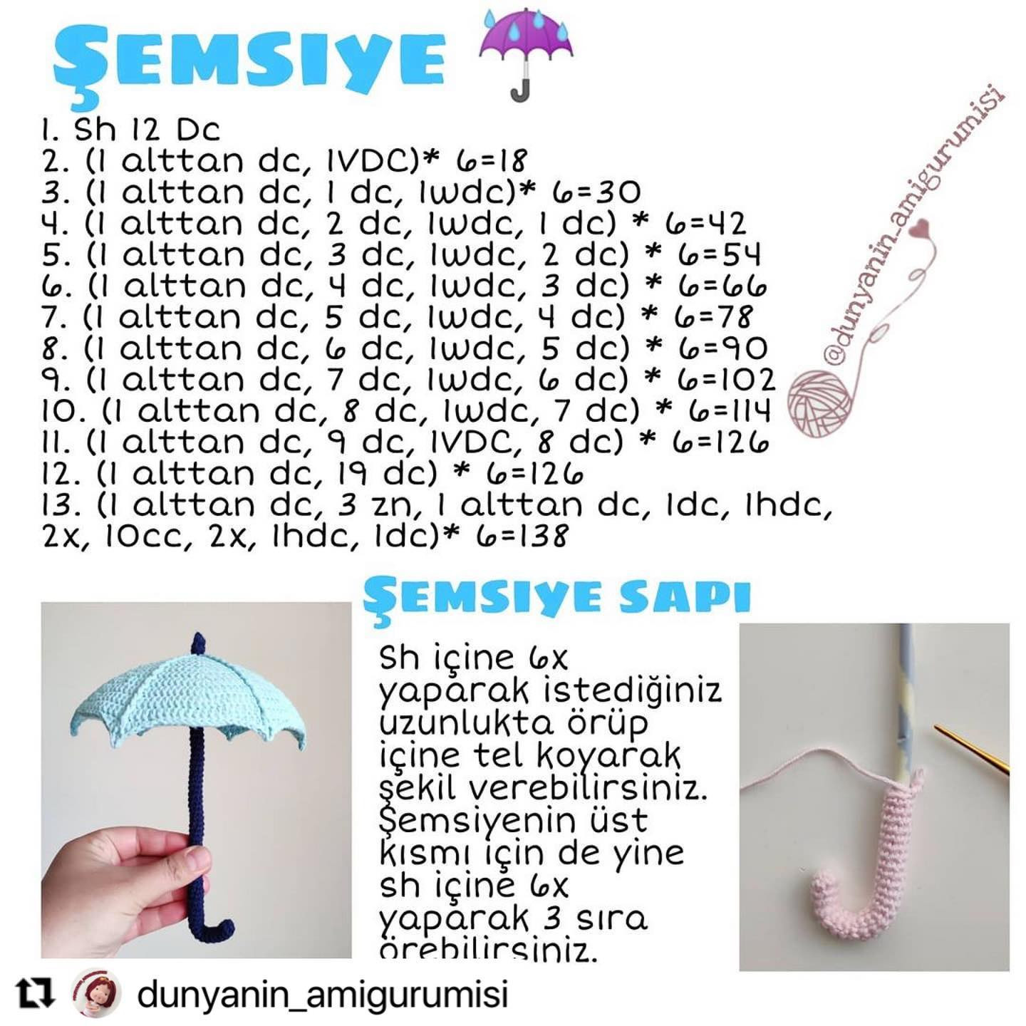 Ücretsiz Şemsiye Manken Tarifi - Amigurumi Yağmur Şemsiyesi Örgü Dersleri