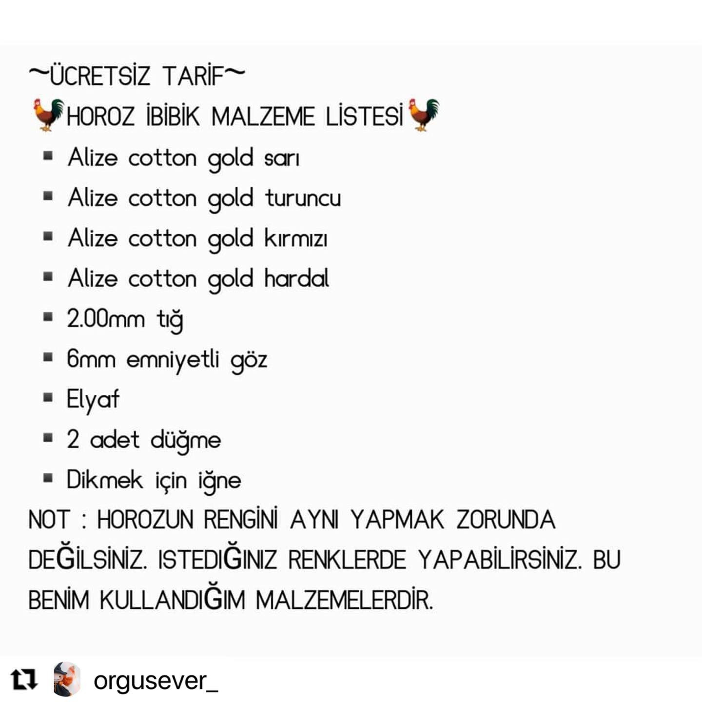 Ücretsiz Tarif Horoz İbibik: Amigurumi Horoz Maltzeme Listesi ve Detaylı Örgü Şeması
