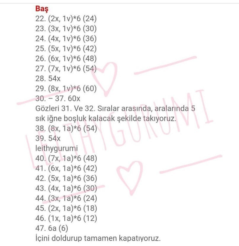 Ücretsiz Tarif: Leithygurumi Mısır Arısı Amigurumi Örgü Şeması - Gövde, Baş ve Kanatlar