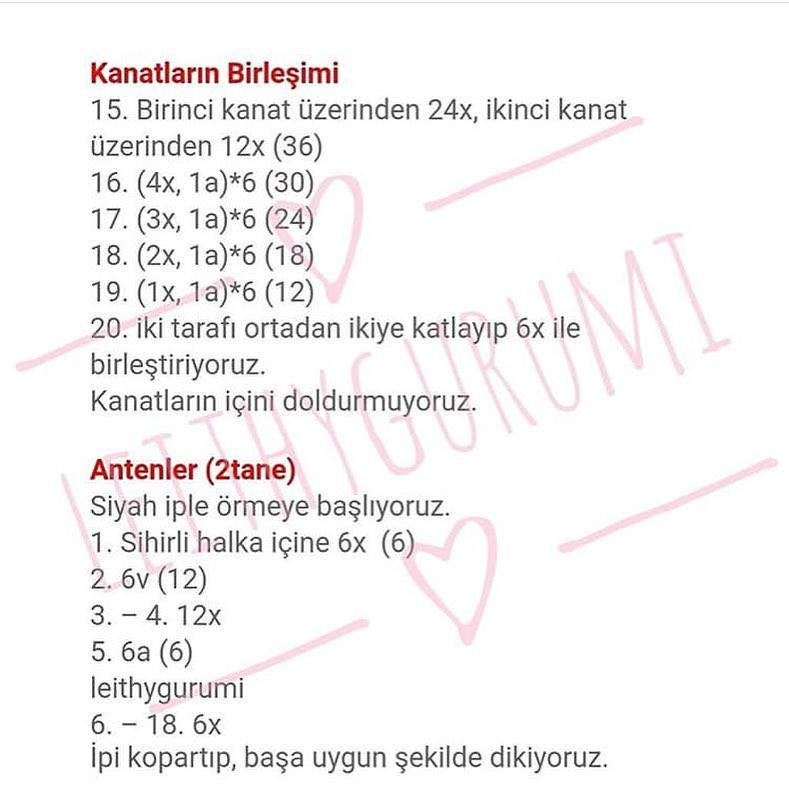 Ücretsiz Tarif: Leithygurumi Mısır Arısı Amigurumi Örgü Şeması - Gövde, Baş ve Kanatlar
